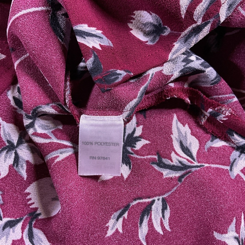 J. Jill Burgundy Floral Button Down Tunic Blouse Womens Medium Long Sleeve Shirt - Picture 3 of 12